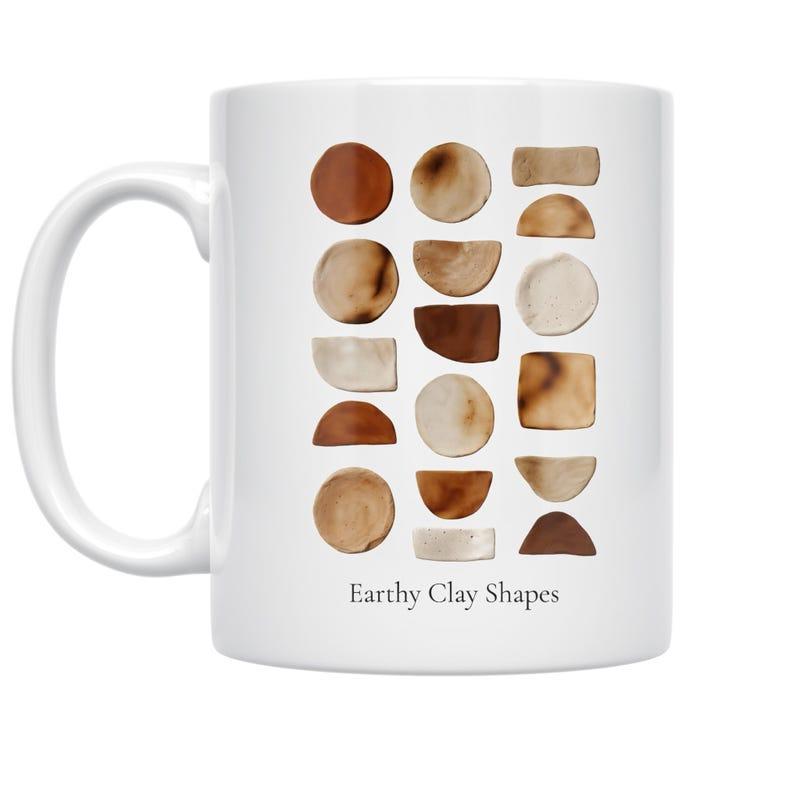 Tailorly White Ceramic 11 oz Mug - Earthy Clay Shapes Minimalist Abstract Geometric Watercolor Earthy Tones Arranged Into A Modern Design