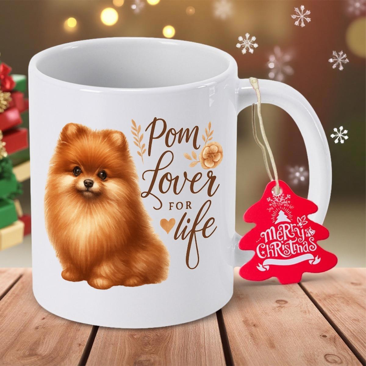 Tailorly White Ceramic 11 oz Mug - Pom Lover For Life Fluffy Brown Fur Sitting Calmly Featuring Soft Artistic Details Pomeranian
