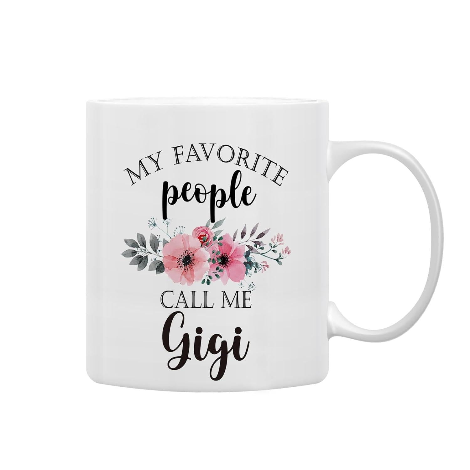 Tailorly White Ceramic 11 oz Mug - My Favorite People Call Me Gigi Delicate Pink Watercolor Blossoms With Soft Green Leaves Arranged Beautifully Flower