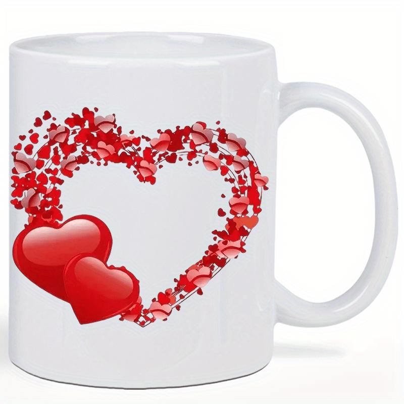Tailorly White Ceramic 11 oz Mug - Two Glossy Red Elements Surrounded By Many Tiny Floating Hearts Heart