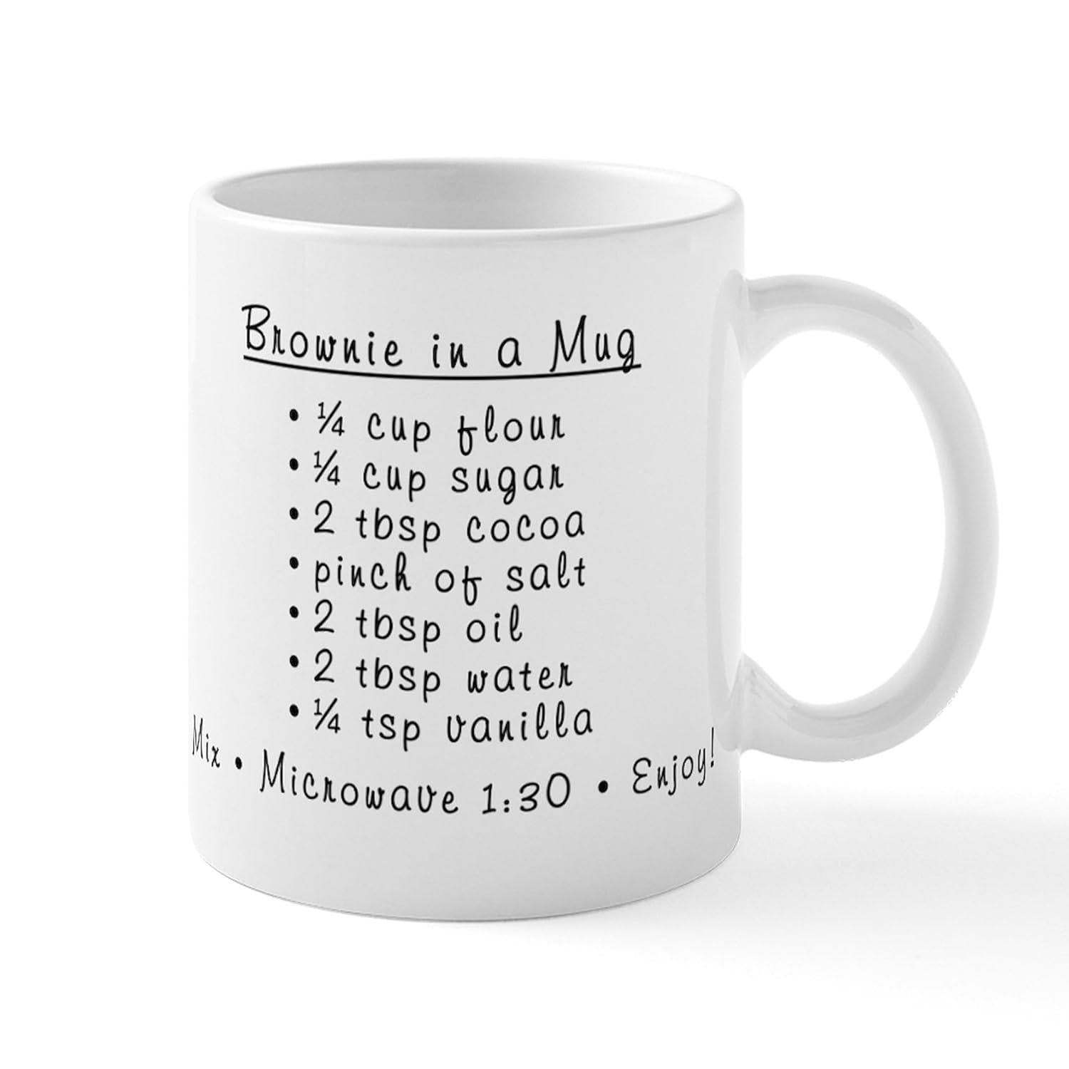 Tailorly White Ceramic 11 oz Mug - Brownie In A Mug Mix Microwave Enjoy Handwritten Recipe List For Quick Dessert Making On Minimal Ceramic Mug