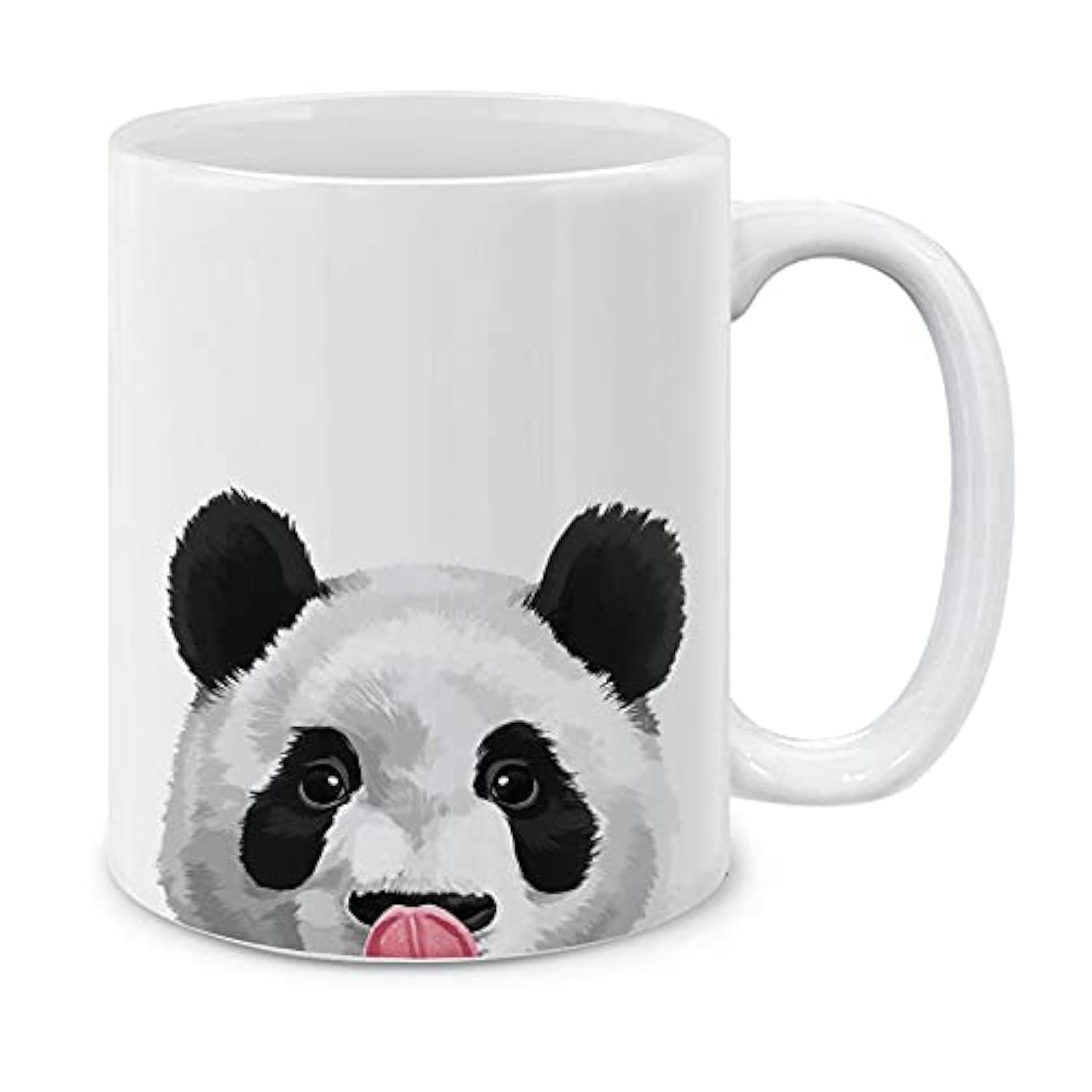Tailorly White Ceramic 11 oz Mug - Hand Painted Cute Animal Head Sticking Out A Small Pink Tongue Panda