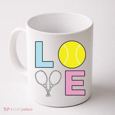 Tailorly White Ceramic 11 oz Mug - Love Vibrant Yellow Ball And Crossed Metal Rackets In Grid Arrangement Tennis