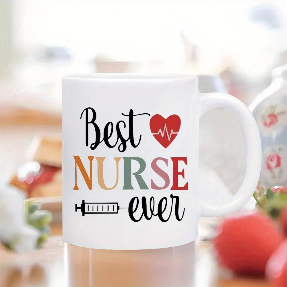 Tailorly White Ceramic 11 oz Mug - Best Nurse Ever Colorful Retro Script Letters With Medical Syringe And Red Heart Mug