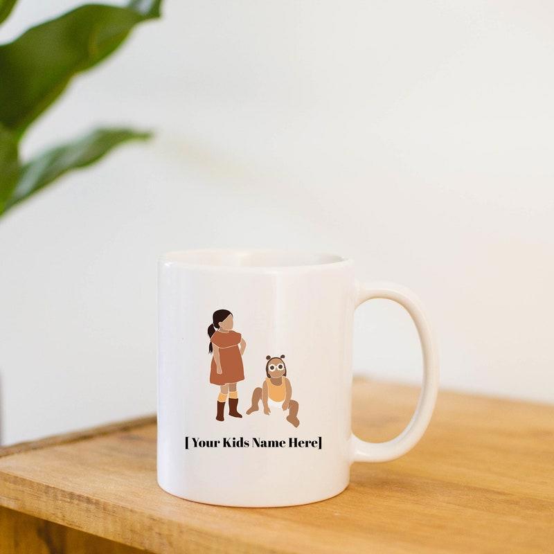 Tailorly White Ceramic 11 oz Mug - Your Kids Name Here Minimalist Portrait Of A Child Sitting Beside A Loyal Dog Girl