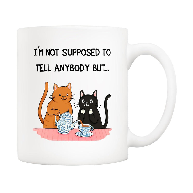 Tailorly White Ceramic 11 oz Mug - Im Not Supposed To Tell Anybody But Charming Hand Drawn Cartoon Animals Sharing Tea While Sitting At Table Cat