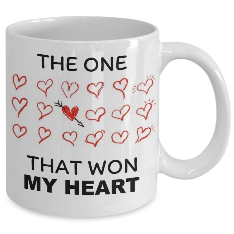 Tailorly White Ceramic 11 oz Mug - The One That Won My Heart Multiple Dainty Red Hand Drawn Hearts With Single Arrow Piercing A Heart