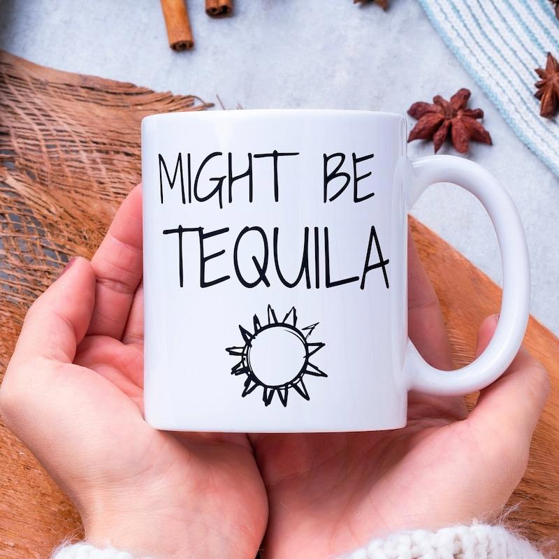 Tailorly White Ceramic 11 oz Mug - Might Be Tequila Hand Drawn Minimalist Style Shining With Simple Pointed Rays Sun