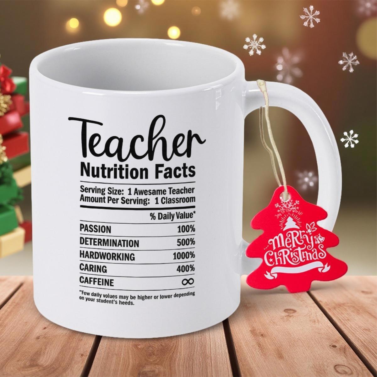 Tailorly White Ceramic 11 oz Mug - Teacher Nutrition Facts Sleek Showcasing Minimalist Black Text Layout Design Mug