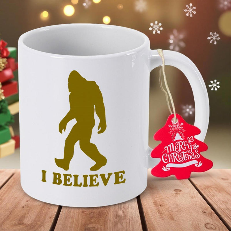 Tailorly White Ceramic 11 oz Mug - I Believe Mysterious Golden Hairy Cryptid Walking Silently Across The Wild Landscapes Bigfoot