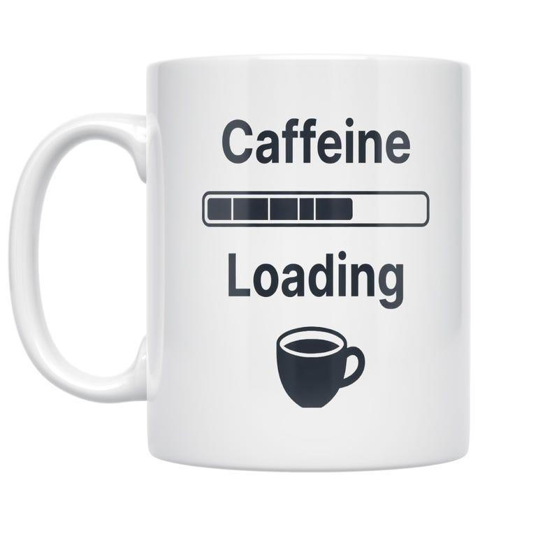 Tailorly White Ceramic 11 oz Mug - Caffeine Loading Minimalist Digital Progress Bar With A Small Coffee Cup