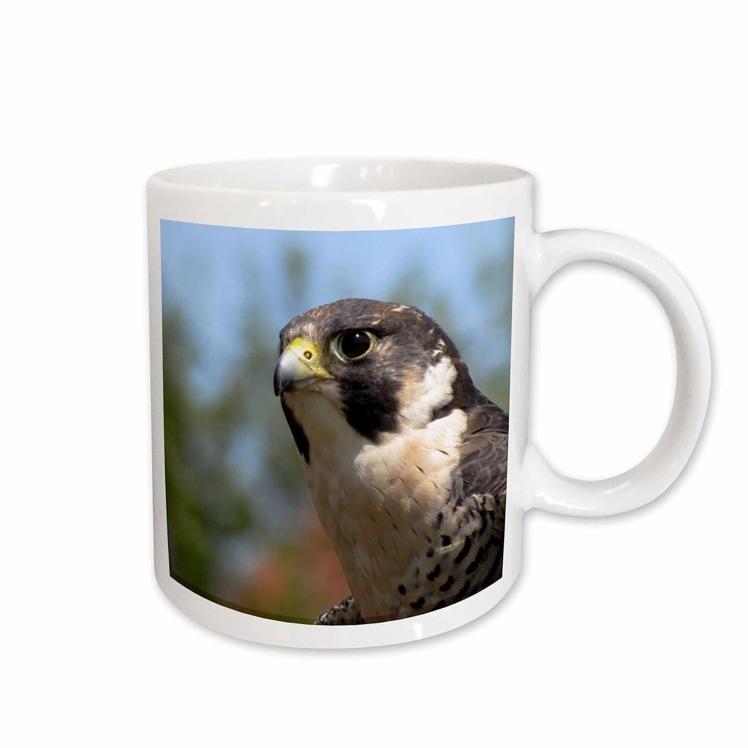Tailorly White Ceramic 11 oz Mug - Majestic Wild Predator Gazing Intently Among Natural Blurred Greenery Falcon