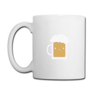 Tailorly White Ceramic 11 oz Mug - Minimalist Cartoon Style Yellow Liquid With Fluffy White Foam Smiley Beer Mug