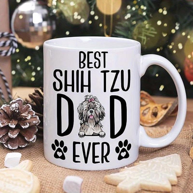 Tailorly White Ceramic 11 oz Mug - Best Shih Tzu Dad Ever Adorable Hand Drawn Dog Portrait With Little Black Paw Prints Shih Tzu