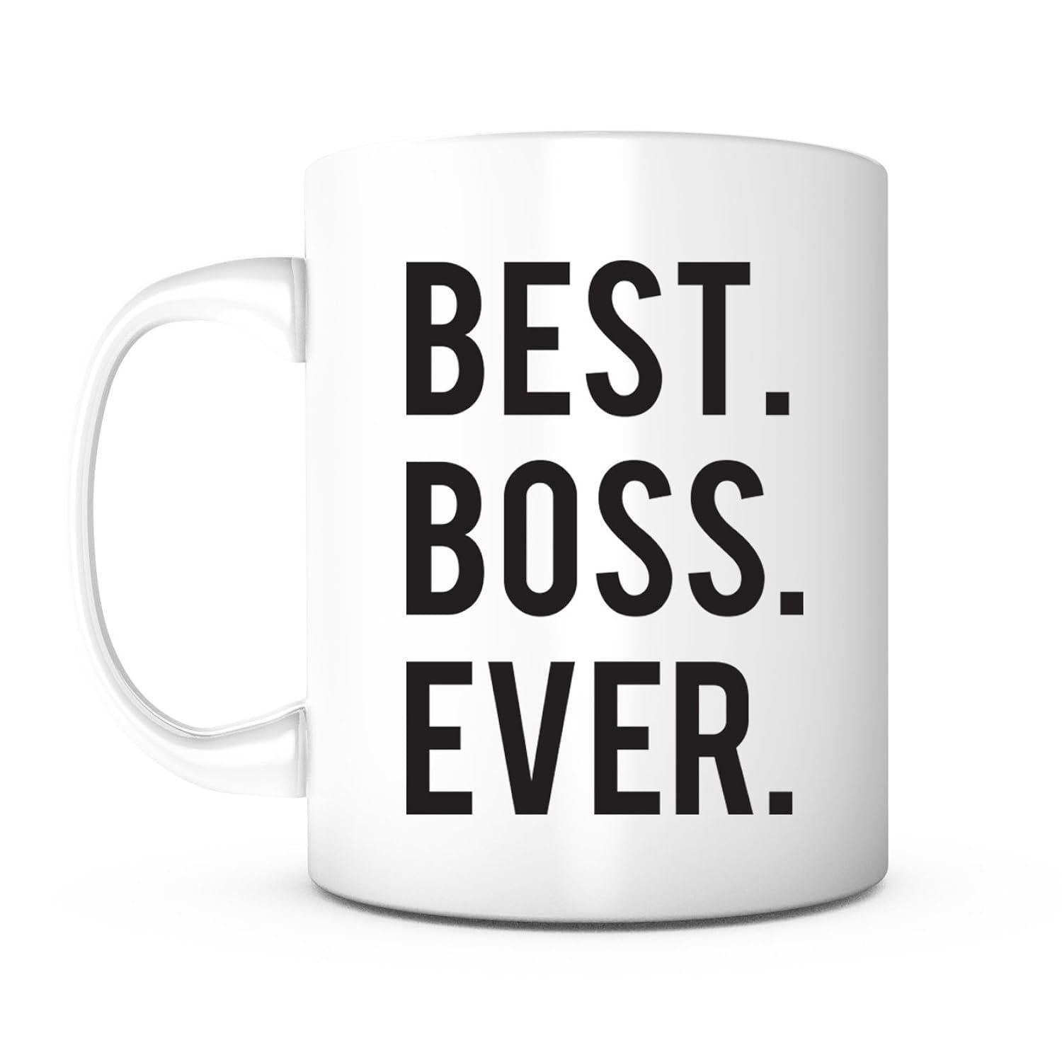 Tailorly White Ceramic 11 oz Mug - Best Boss Ever Minimalist Black Bold Lettering On A Smooth