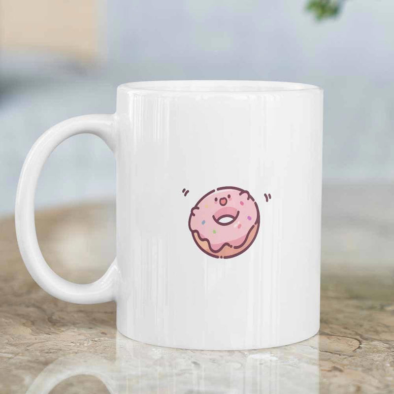 Tailorly White Ceramic 11 oz Mug - Delicious Pink Frosted Sweet Treat With Cute Smiling Face Donut
