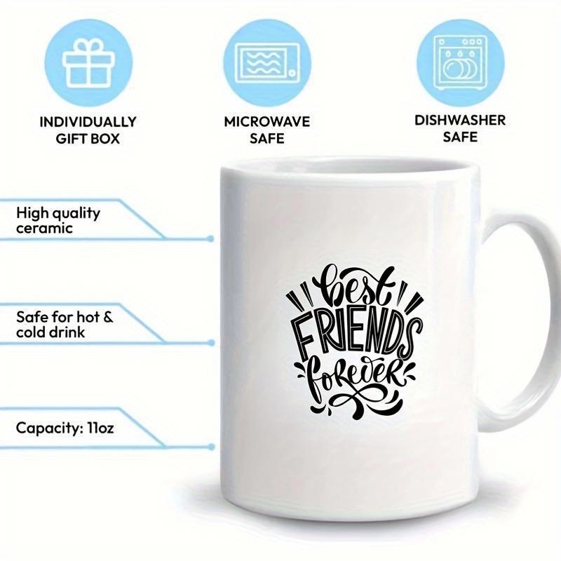 Tailorly White Ceramic 11 oz Mug - Best Friends Forever Artistic Script Lettering Surrounded By Decorative Swirls And Whimsical Lines Quote