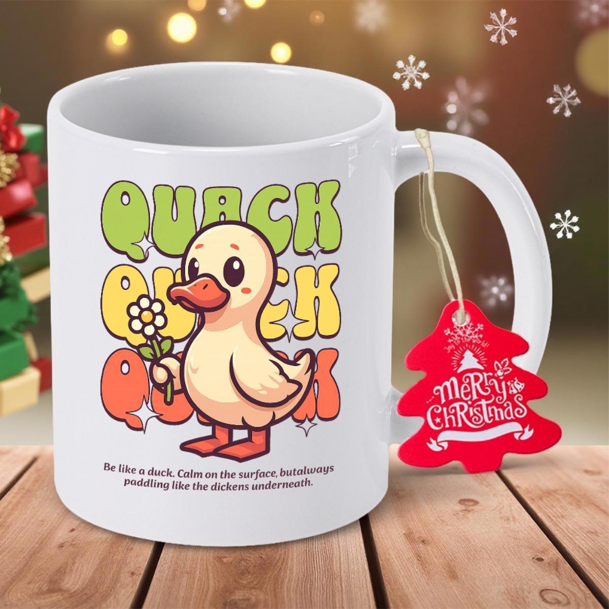 Tailorly White Ceramic 11 oz Mug - Quack Quack Quack Be Like A Duck Calm On The Surface But Always Paddling Like The Dickens Underneath Adorable Yellow Cartoon