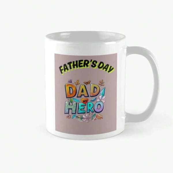Tailorly White Ceramic 11 oz Mug - Father's Day Dad Hero Colorful Stylized Lettering Surrounded By Small Vibrant Floral Leaf Motifs Mug