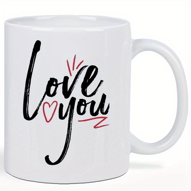Tailorly White Ceramic 11 oz Mug - Love You Minimalist Hand Drawn Script With Artistic Red Heart Accents Heart