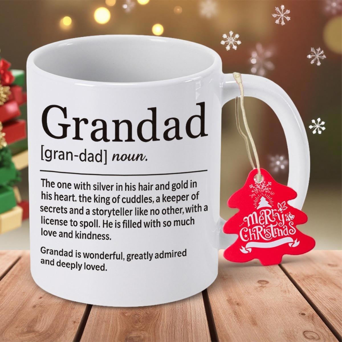 Tailorly White Ceramic 11 oz Mug - Grandad Noun Minimalist White Surface Featuring Elegant Black Typography Dictionary Style Layout Mug