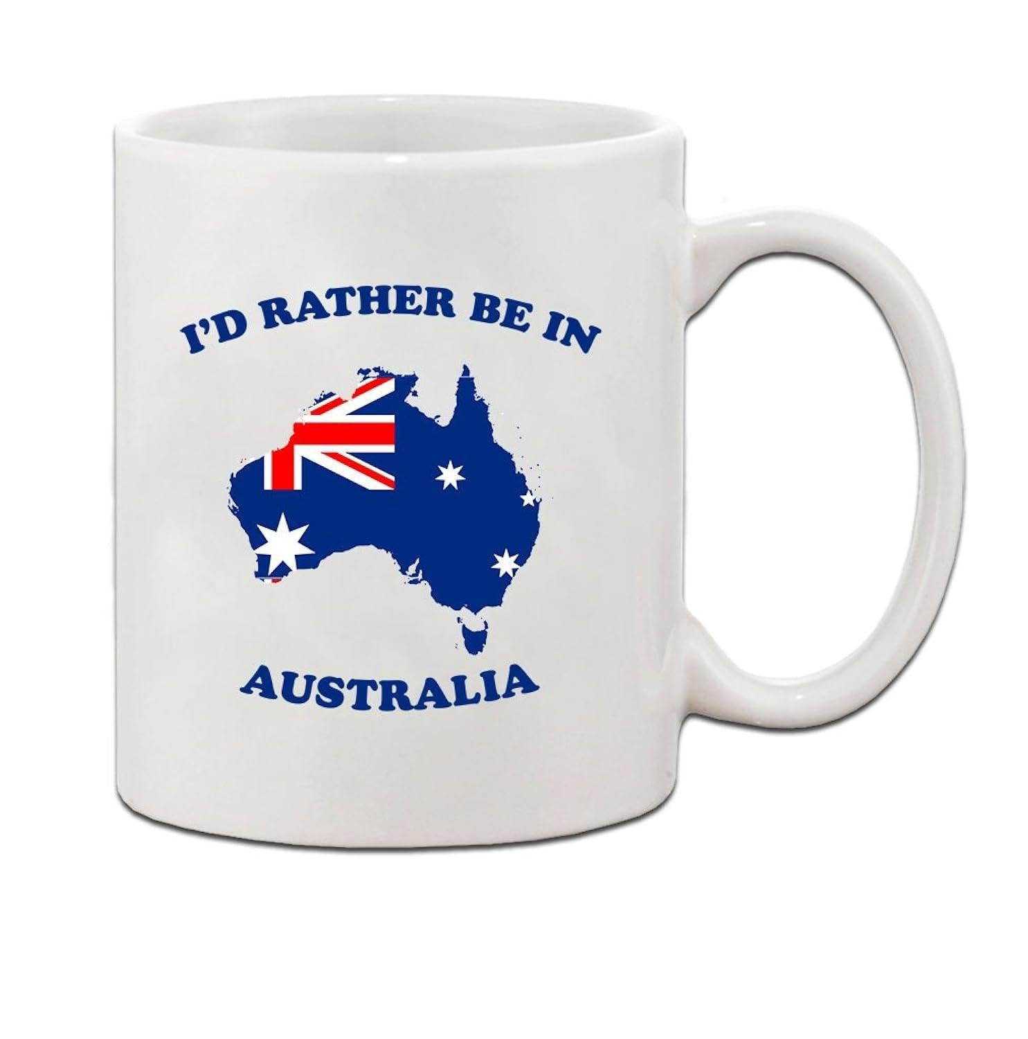 Tailorly White Ceramic 11 oz Mug - Id Rather Be In Australia Patriotic Silhouette Featuring The National Flag Colors Of Australia Map