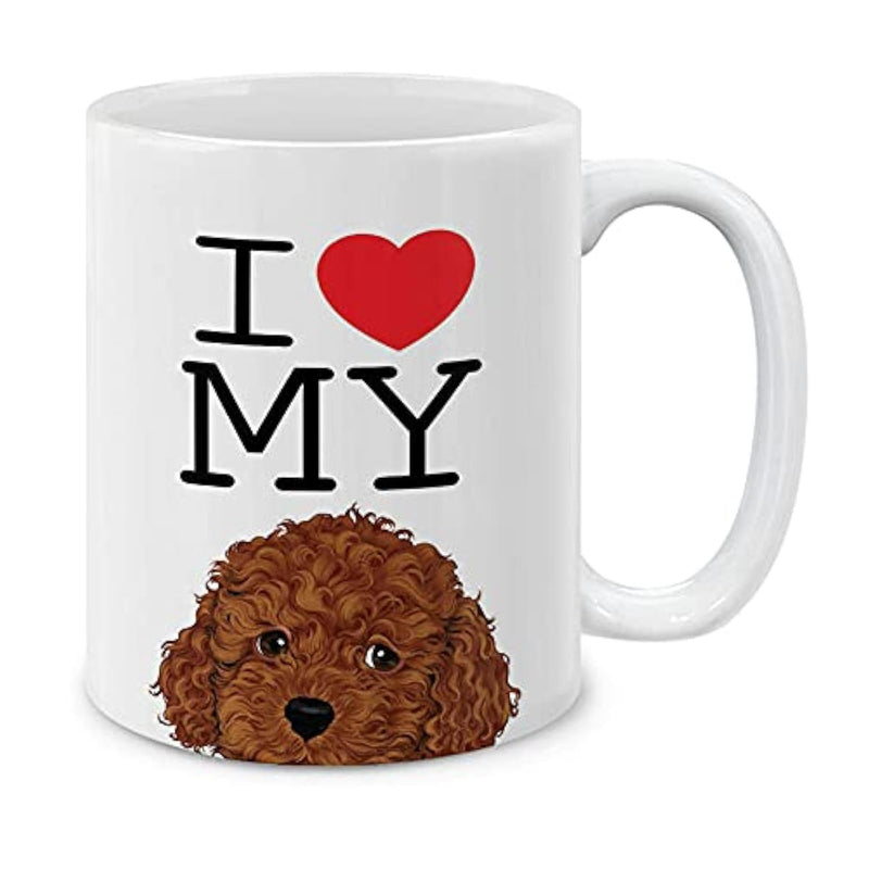 Tailorly White Ceramic 11 oz Mug - I My Fluffy Brown Curly Haired Toy Poodle Sitting With Sweet Expression Poodle