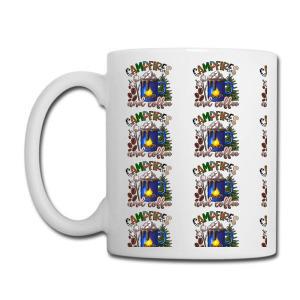 Tailorly White Ceramic 11 oz Mug - Campfire And Coffee Rustic Outdoor Design With Marshmallows And Evergreen Pine Trees Mug