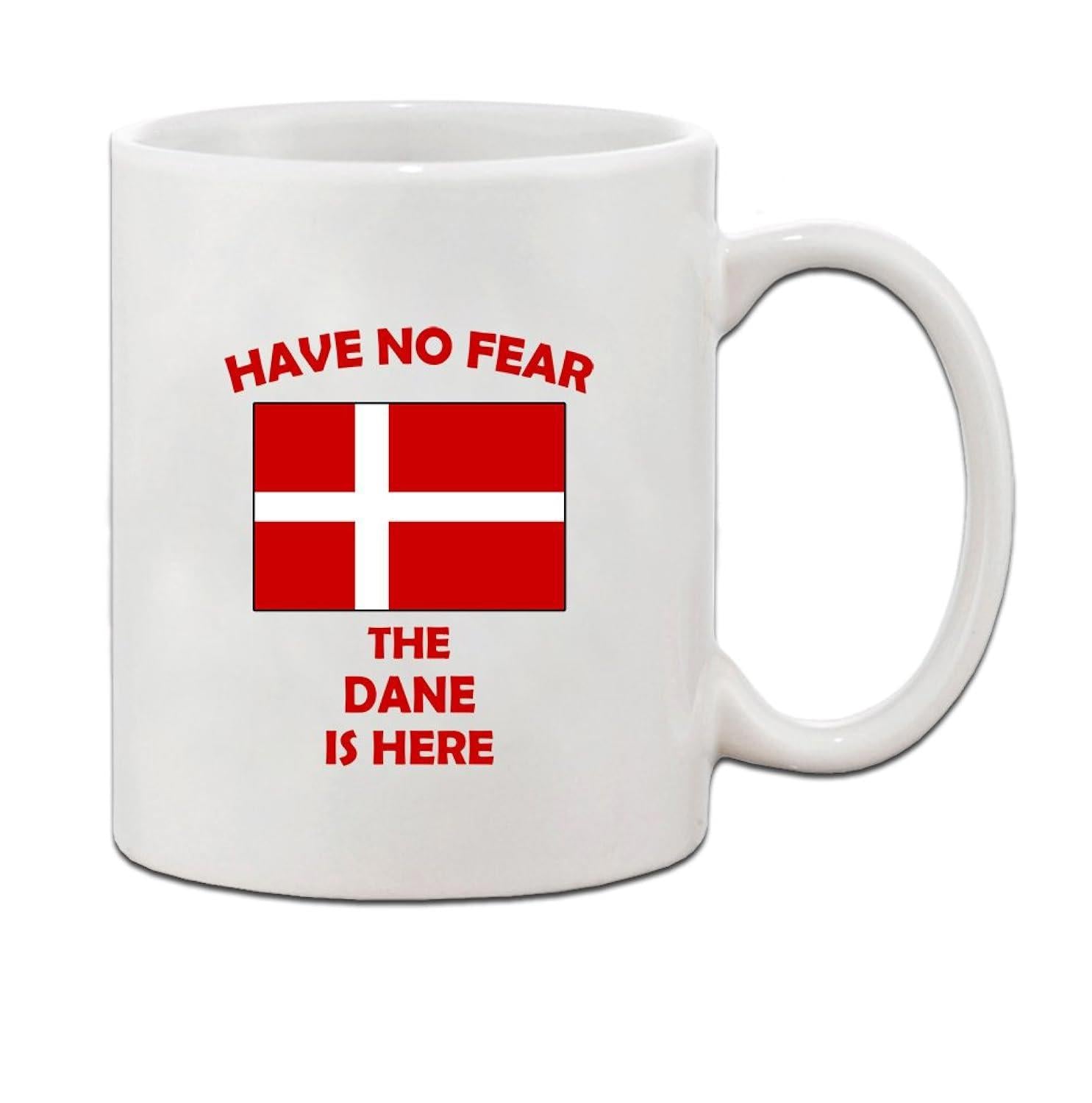 Tailorly White Ceramic 11 oz Mug - Have No Fear The Dane Is Here Iconic Red Background Featuring The Historic White Scandinavian Cross Symbol Denmark Flag