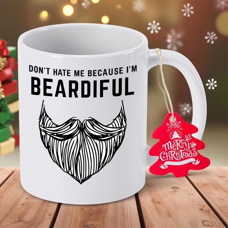Tailorly White Ceramic 11 oz Mug - Don't Hate Me Because I'm Beardiful Minimalist Black Line Art Sketch Of A Masculine Facial Beard