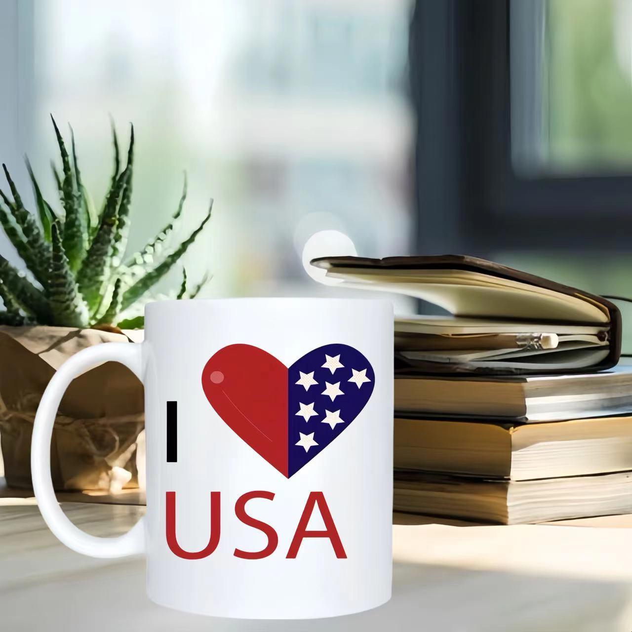 Tailorly White Ceramic 11 oz Mug - I USA Patriotic American Flag Elements Placed Inside A Glossy Symbolic Heart