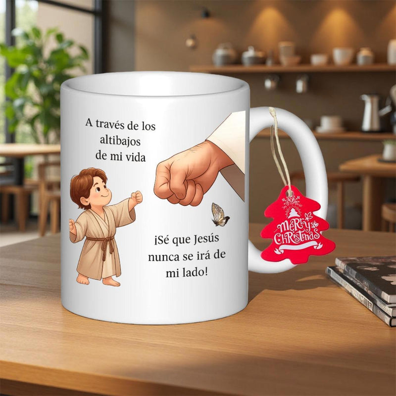 Tailorly White Ceramic 11 oz Mug - Sweet Little Boy Reaching Out To Touch A Divine Hand Child