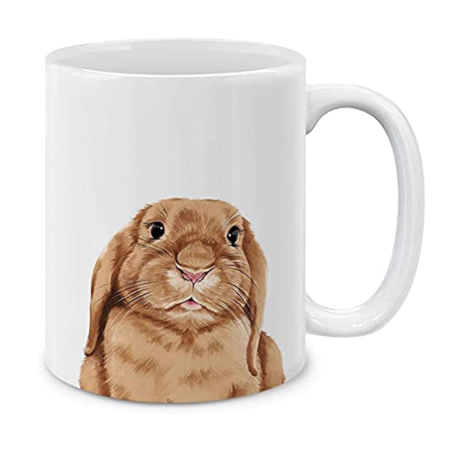 Tailorly White Ceramic 11 oz Mug - Hand Painted Style Brown Lop Eared Rabbit Resting On White Surface Rabbit