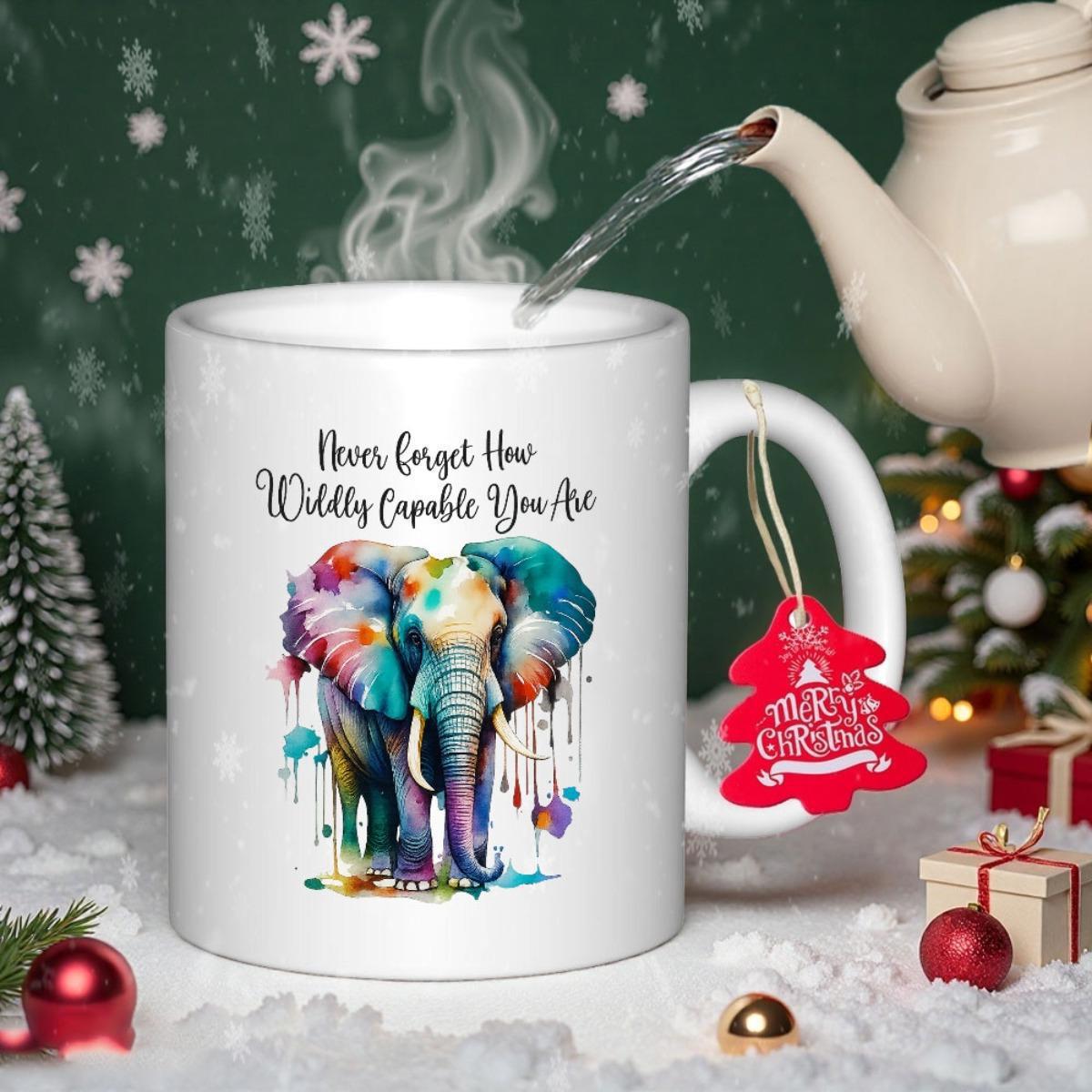 Tailorly White Ceramic 11 oz Mug - Never Forget How Wildly Capable You Are Colorful Abstract Watercolor Paint Splashes Adorning A Majestic Standing African