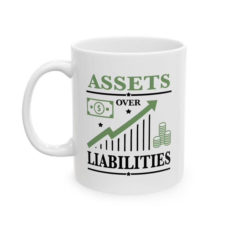 Tailorly White Ceramic 11 oz Mug - Assets Over Liabilities Financial Success Design Featuring Green Upward Arrow And Bar Chart