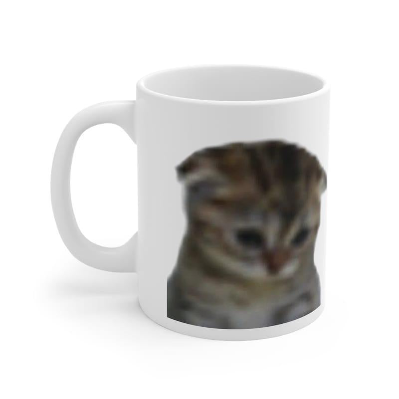Tailorly White Ceramic 11 oz Mug - Adorable Small Brown Tabby Scottish Fold Kitten Looking Down Sadly Cat