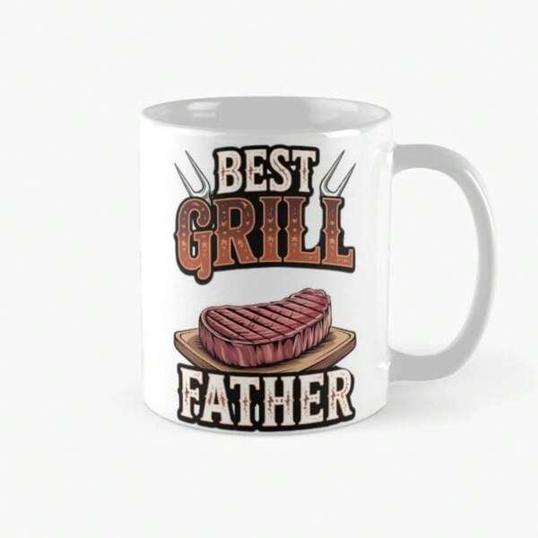 Tailorly White Ceramic 11 oz Mug - Best Grill Father Juicy Grilled Steak Resting On Wooden Board With Two Forks Steak