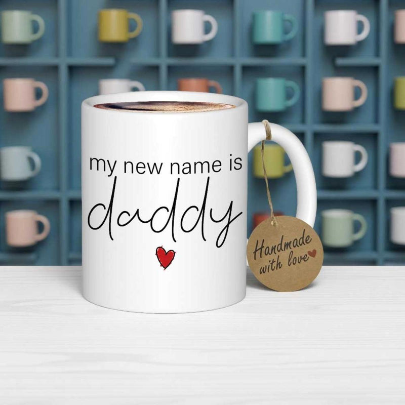 Tailorly White Ceramic 11 oz Mug - My New Name Is Daddy Minimalist White Ceramic With Elegant Script And A Small Red Heart Mug