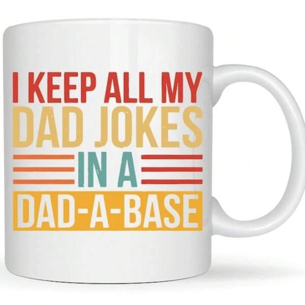 Tailorly White Ceramic 11 oz Mug - I Keep All My Dad Jokes In A Dad A Base Retro Colorful Stripes With Vintage Bold Block Styled Text Typography