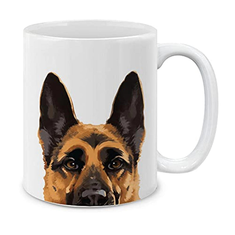 Tailorly White Ceramic 11 oz Mug - Realistic Portrait Of A Loyal German Shepherd With Alert Pointy Ears Dog