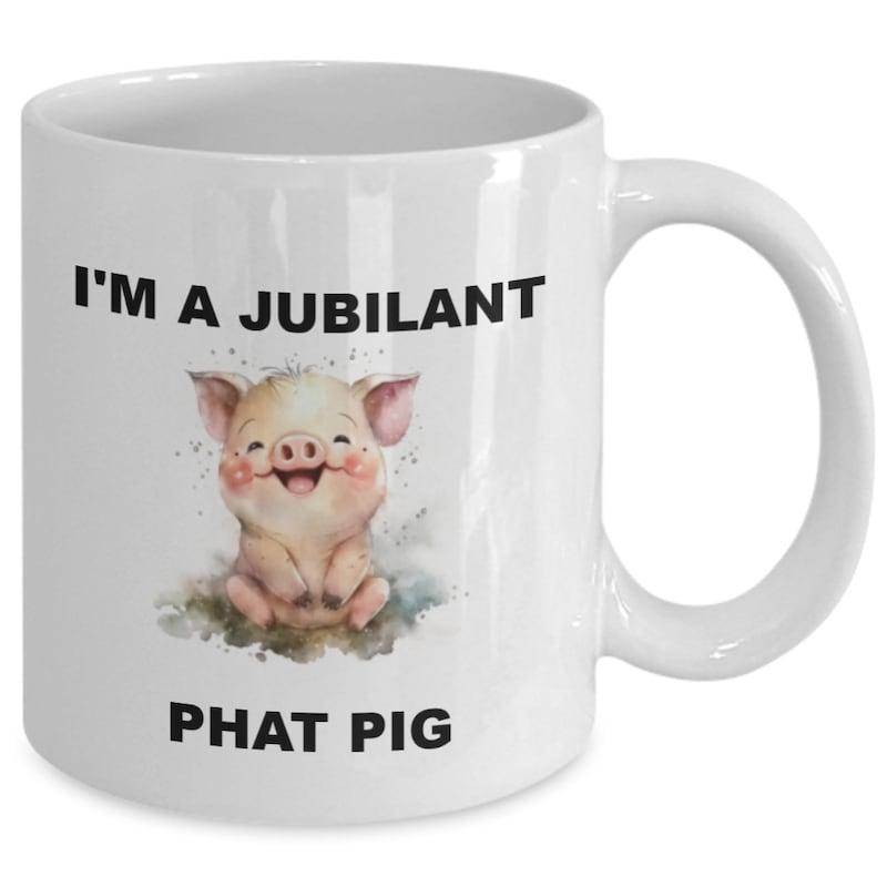 Tailorly White Ceramic 11 oz Mug - Im A Jubilant Phat Pig Adorable Smiling Watercolor Piglet Sitting Gracefully On Grass Pig