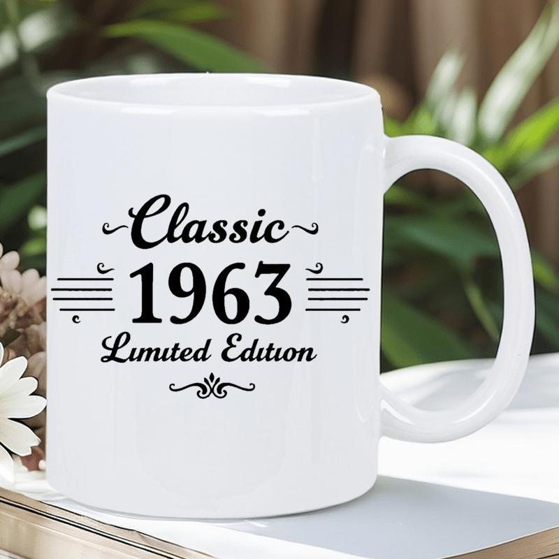Tailorly White Ceramic 11 oz Mug - Classic 1963 Limited Edition Minimalist White Ceramic Featuring Decorative Vintage Typography And Swirls Mug