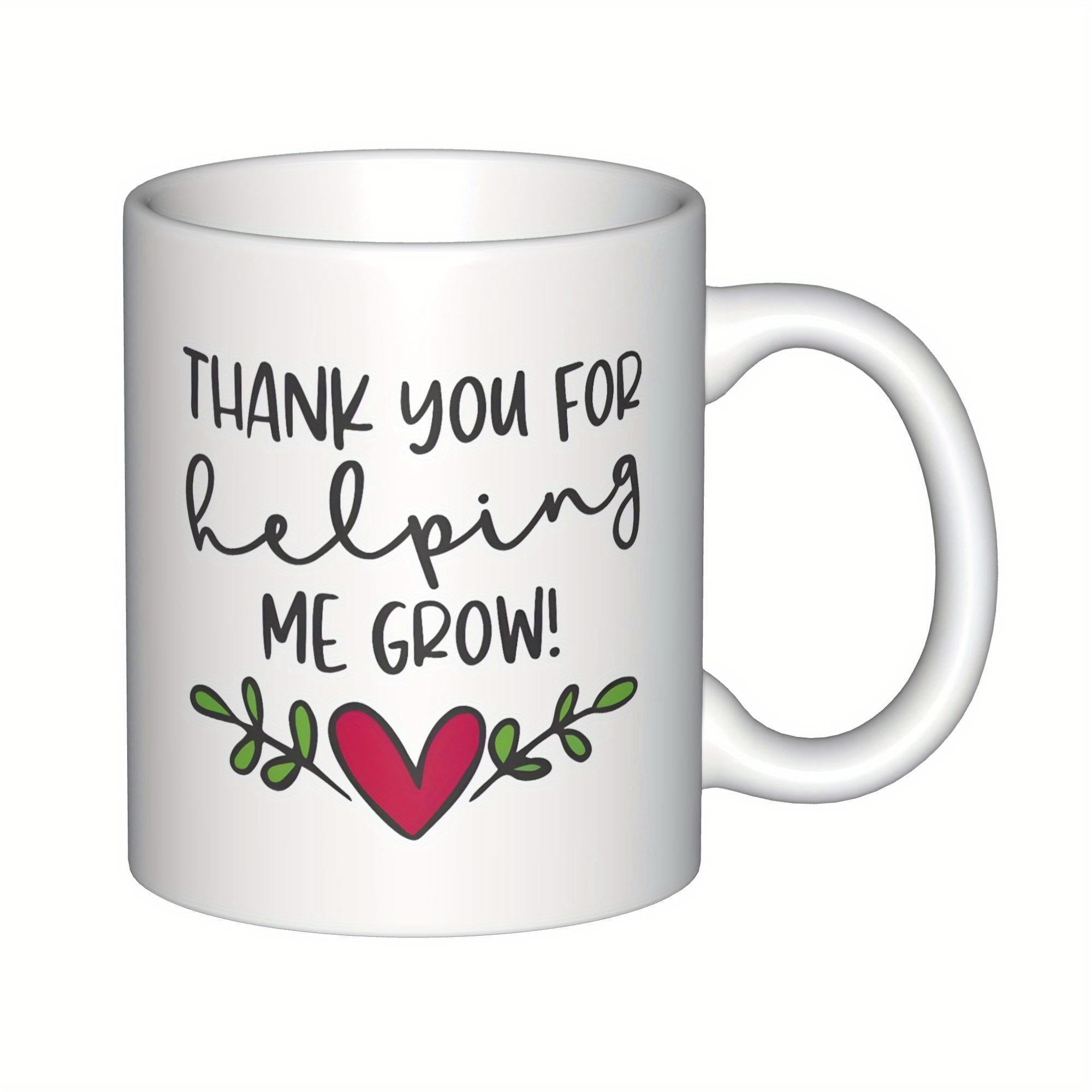 Tailorly White Ceramic 11 oz Mug - Thank You For Helping Me Grow Vibrant Red Heart Among Delicate Green Leaves On White Surface Mug