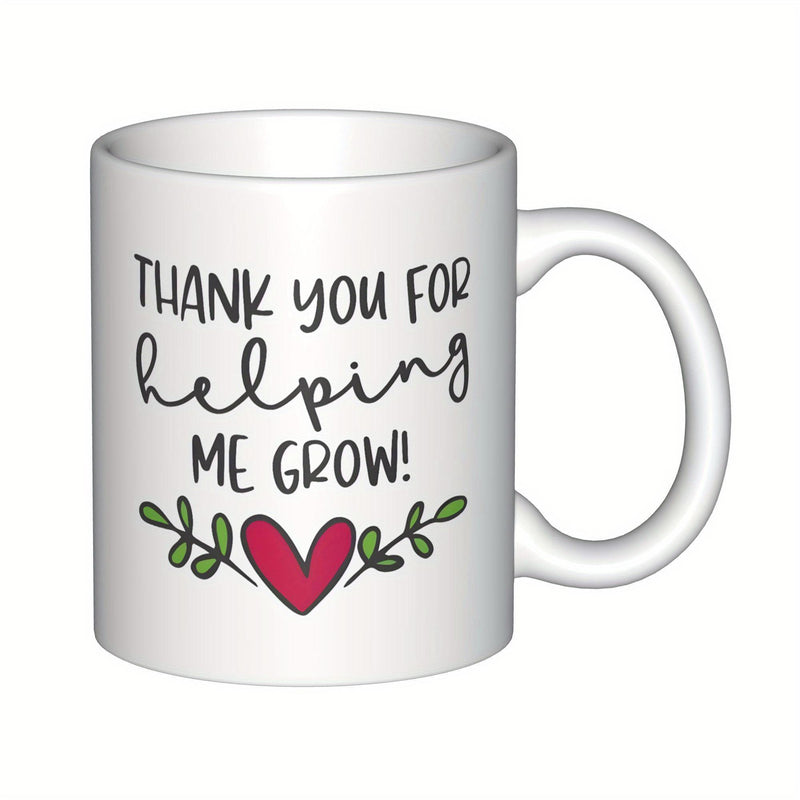 Tailorly White Ceramic 11 oz Mug - Thank You For Helping Me Grow Vibrant Red Heart Among Delicate Green Leaves On White Surface Mug