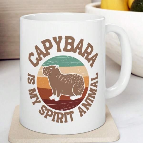 Tailorly White Ceramic 11 oz Mug - Capybara Is My Spirit Animal Retro Distressed Sunset Circles With A Peaceful Furry Capybara