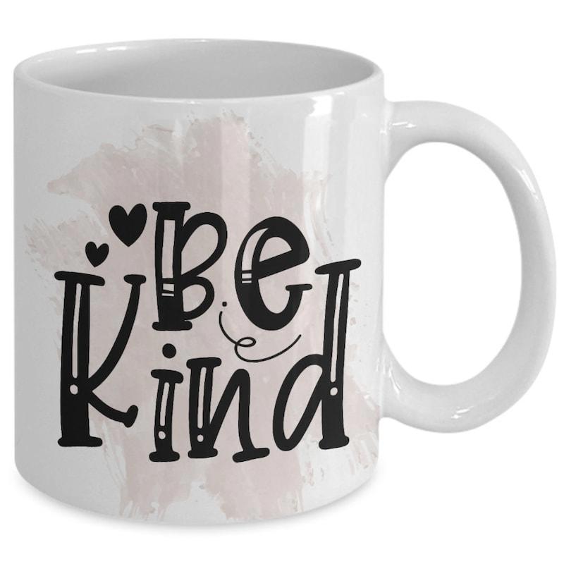 Tailorly White Ceramic 11 oz Mug - Be Kind Artistic Hand Lettered Text With Soft Pink Watercolor Brushstroke And Small Hearts Heart