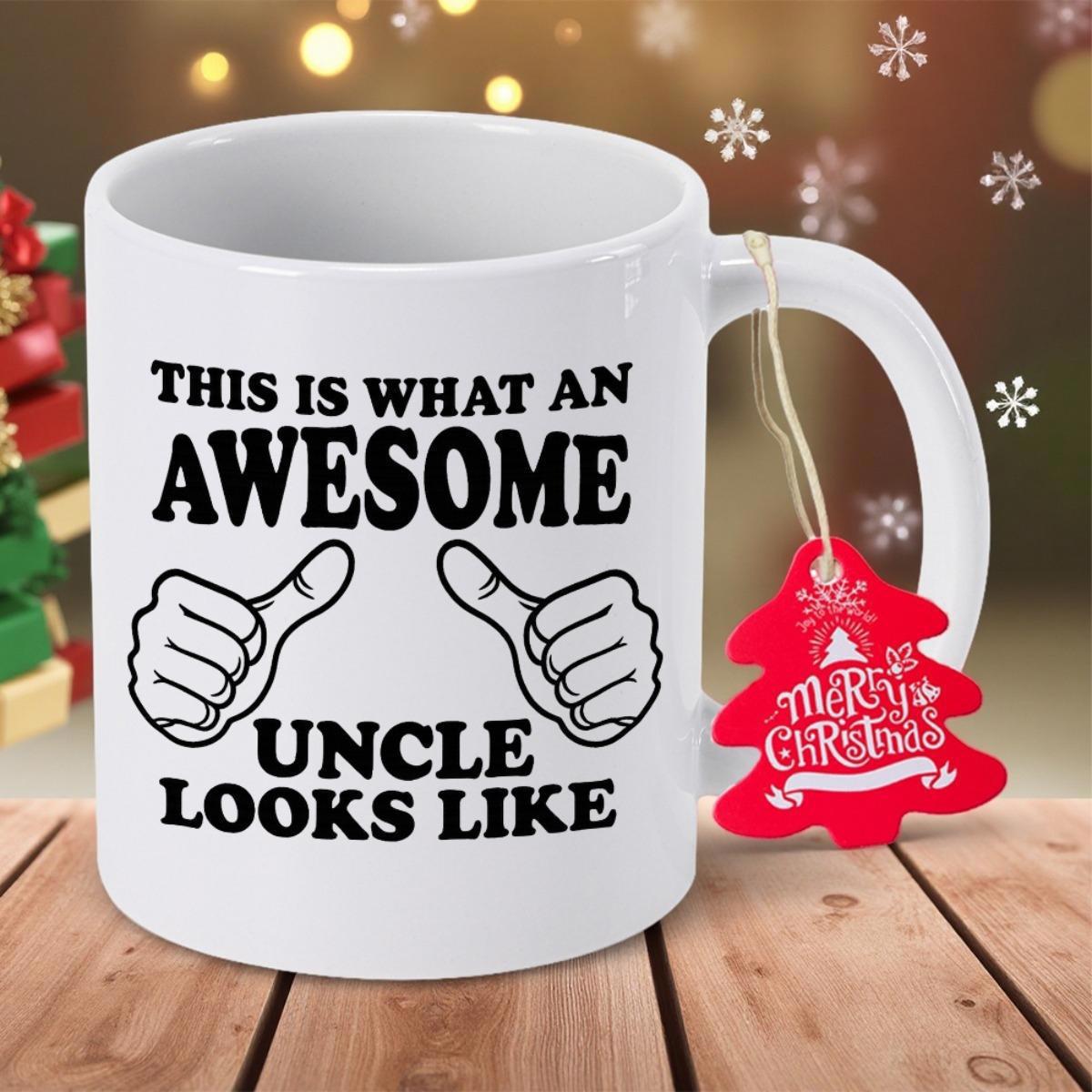 Tailorly White Ceramic 11 oz Mug - This Is What An Awesome Uncle Looks Like Minimalist Outlined Hands With Thumbs Pointing Inwards For Recognition Symbolic Hands