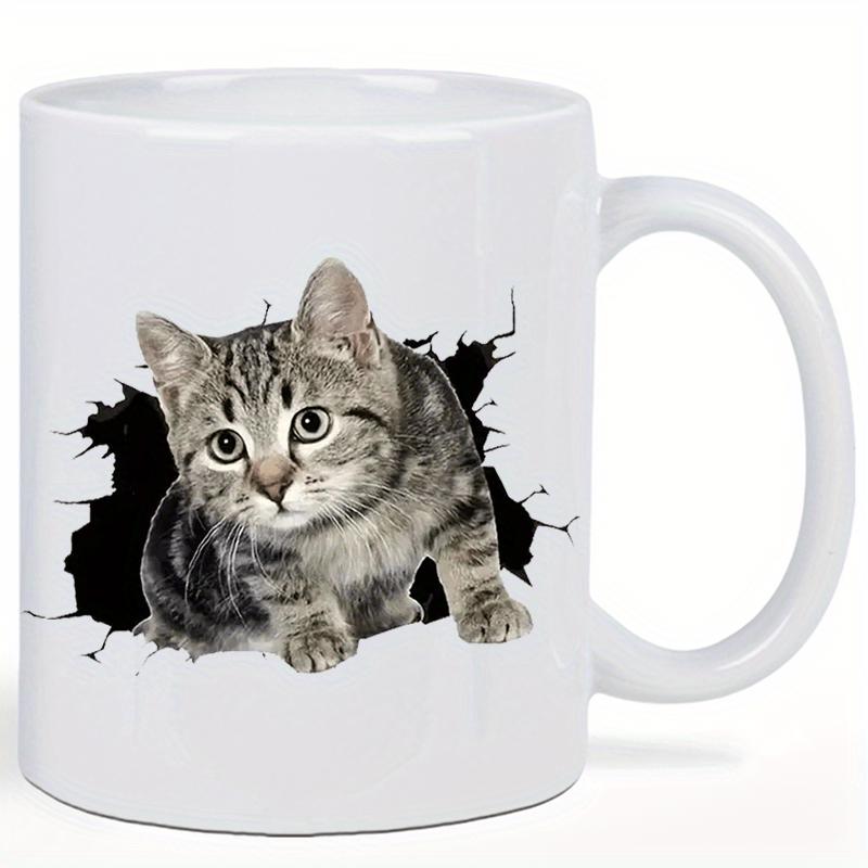 Tailorly White Ceramic 11 oz Mug - Cute Small Tabby Kitten Peeking Through A Dark Realistic Cracked Wall Kitten