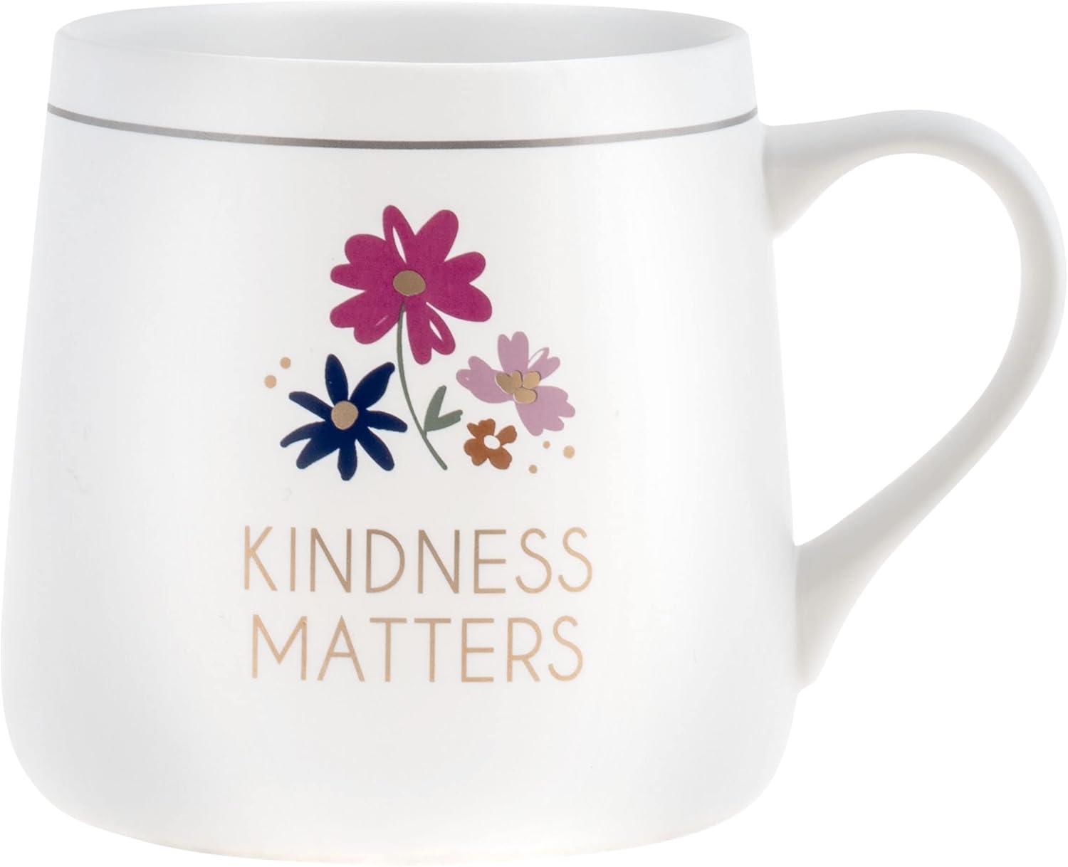 Tailorly White Ceramic 11 oz Mug - Kindness Matters Vibrant Blooming Garden Flowers Dancing Under Soft Morning Sunlight Flower