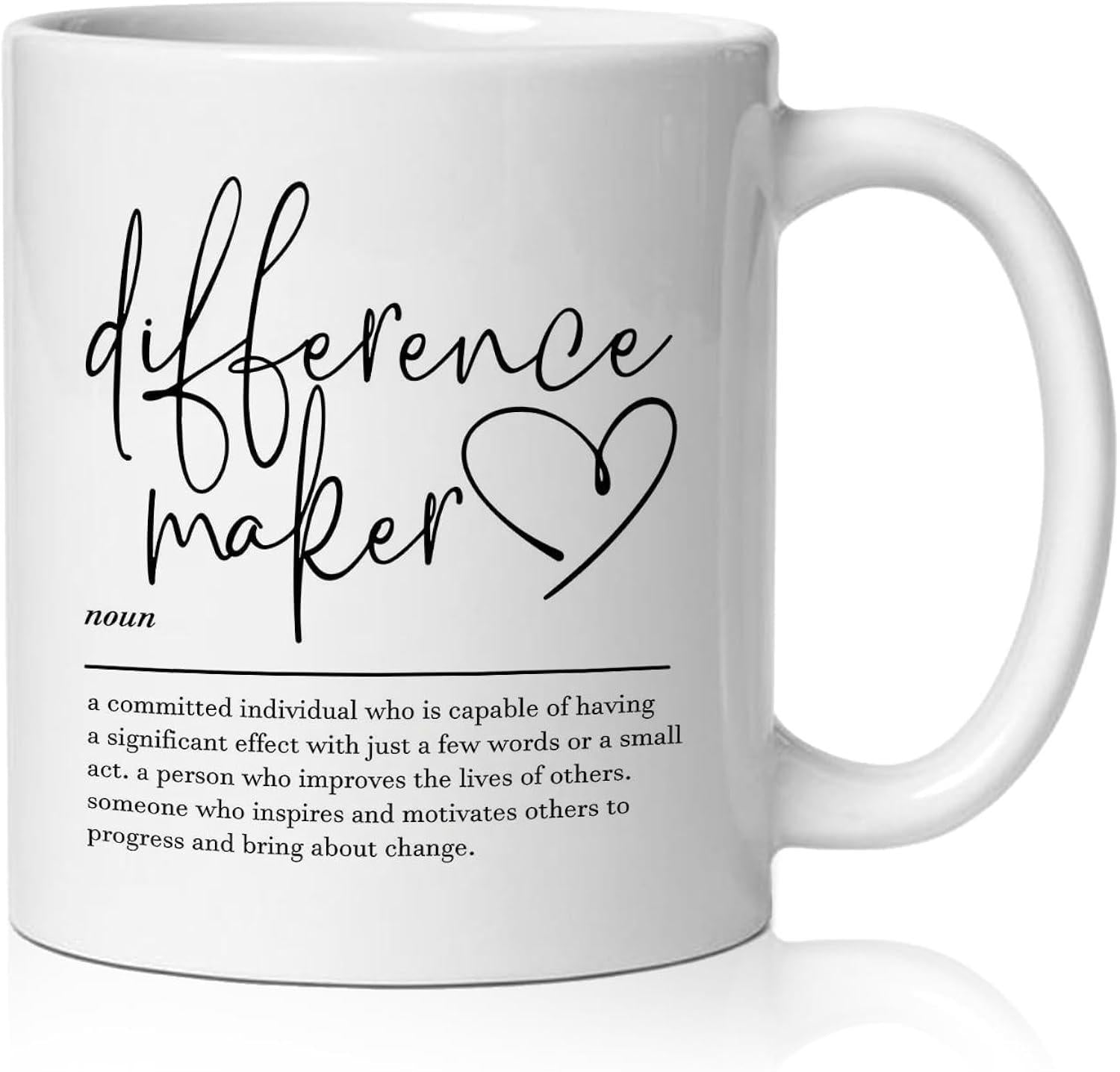 Tailorly White Ceramic 11 oz Mug - Difference Maker Minimalist Black Line Drawing Heart Outline On A